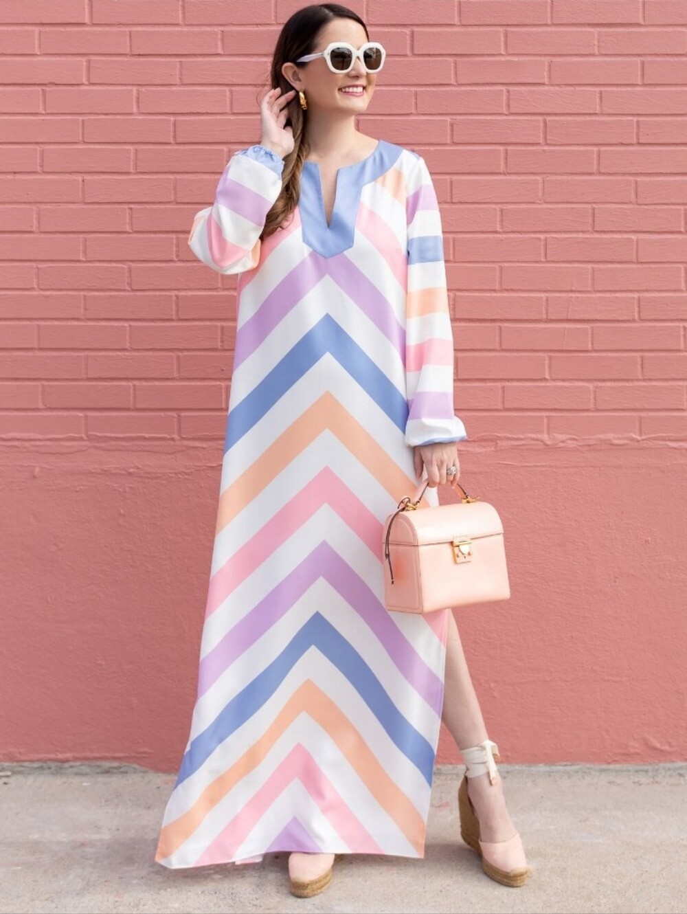 Sail To Sable Charade Resort Collection Maxi Dress Chevron Print Pastel Vneck